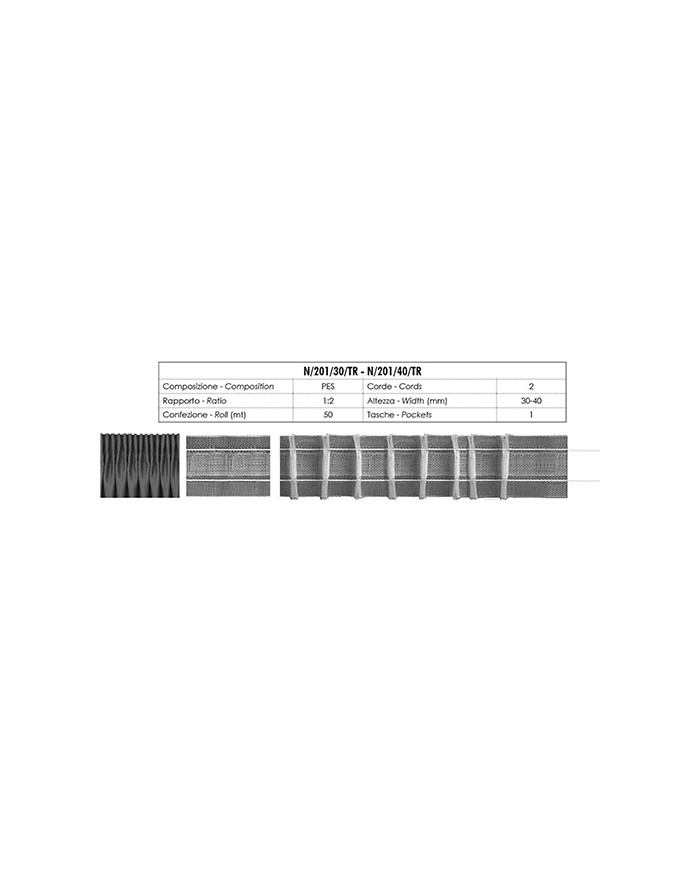 NASTRO ARRICCIATENDE N201/40/TR 40 MM TRASP.(50MT)