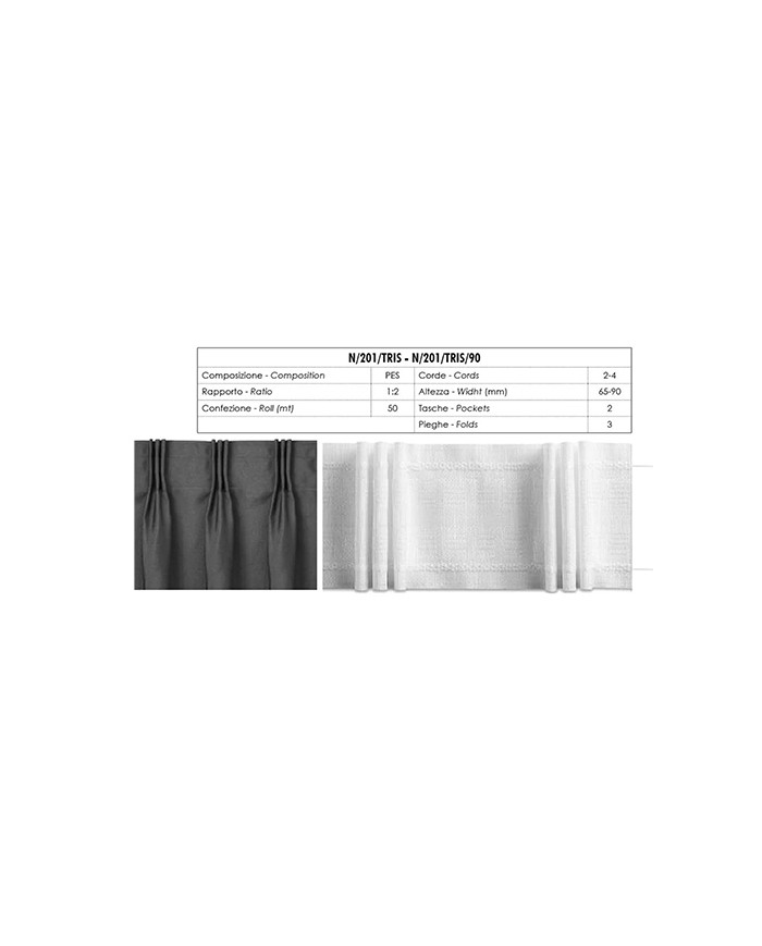 NASTRO ARRICCIATENDE N201/TRIS 90 MM 3 PIEGHE AU