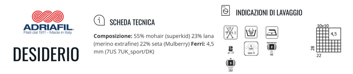 Filato Desiderio Adriafil Lana Merino, Mohair e Seta Gomitolo da 25g | nemolamerceria.com